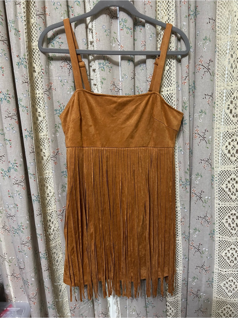 Rockin’ C Faux Suede Fringe Mini Dress Western Cowgirl Festival Camel